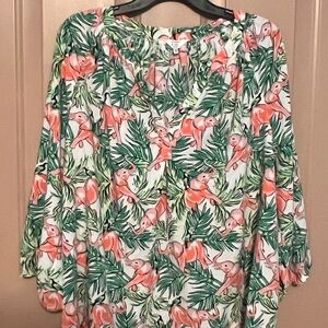 Crown & Ivy Green and Pink Tropical Blouse